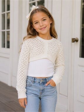 Mini Molly by Molly Bracken Girls Cropped Open Open Knit Sweater Size 8Y